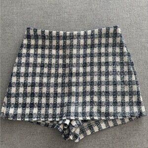 Zara Black and White High Waist Gingham Shorts